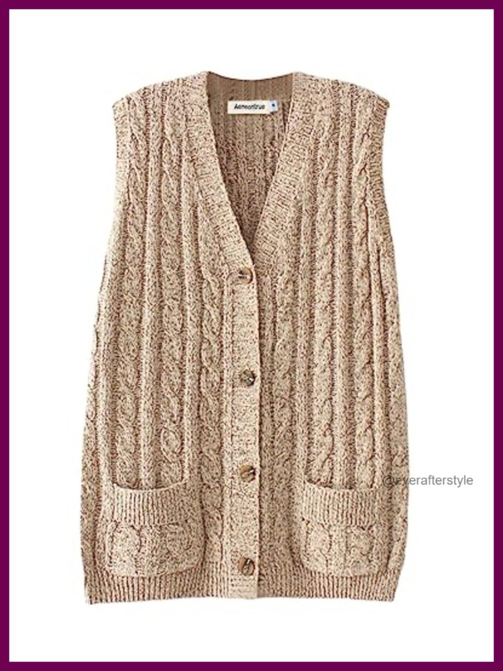 Sleeveless Button Down Knit Cardigan Cable Knit Vest with Pockets